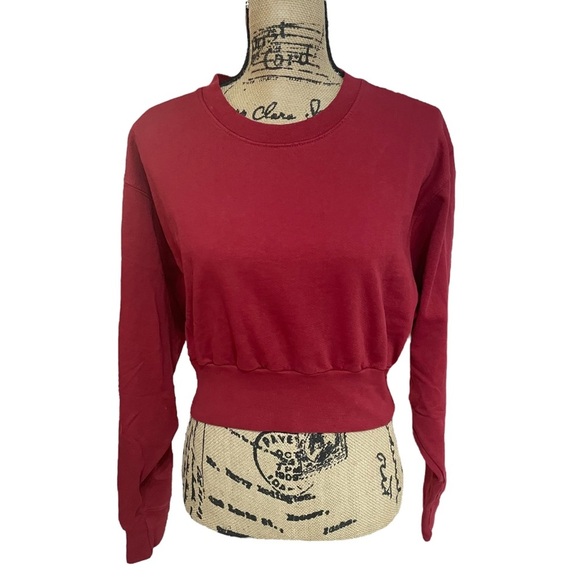 Talentless Dolman Crop Crewneck Sweatshirt Maroon Red Fleece Size Medium NEW - Picture 8 of 8